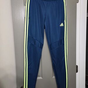 Adidas Women's Blue Joggers with Neon Stripes